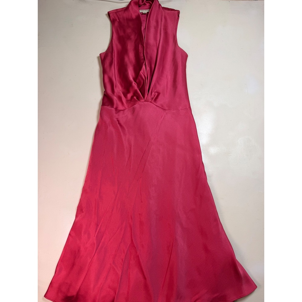 Banana Republic Silk Midi Dress Women 6 Pink Excellent Twist Front High Neck